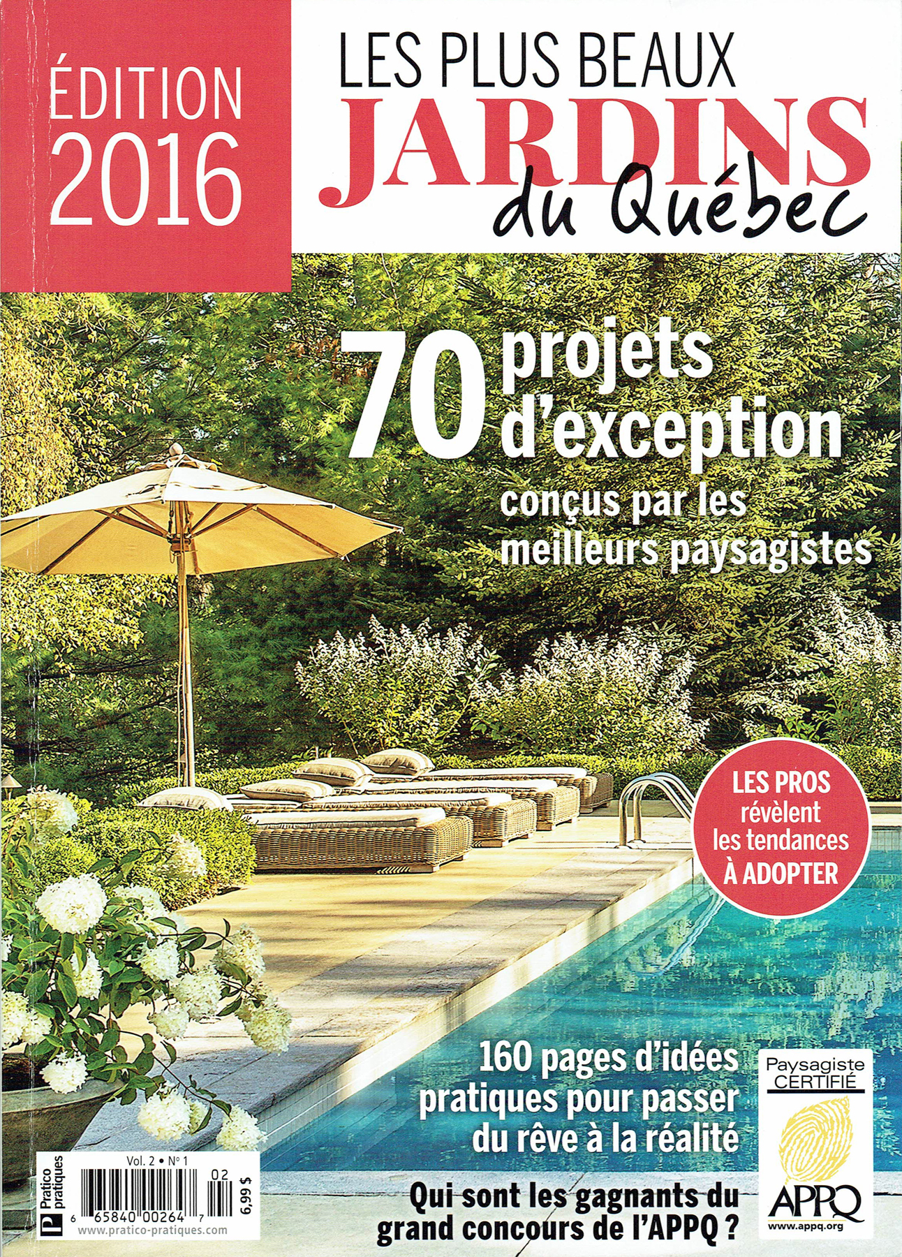 a magazine cover with a pool and a deck