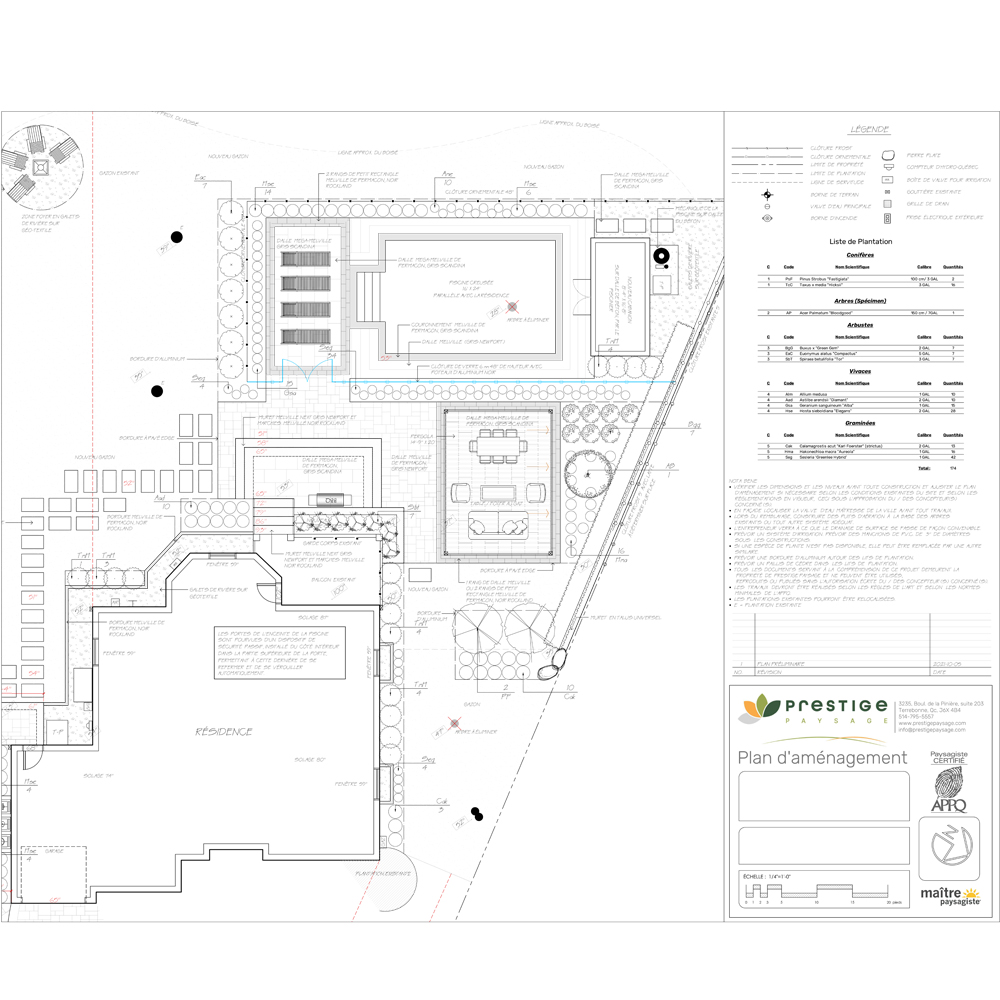 Plan d'aménagement paysager détaillé.